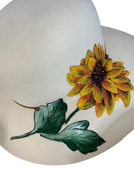 Hand-Painted Sunflower Wool Hat By Uno Alla Volta & Complit M Italy Box EUC main image 10